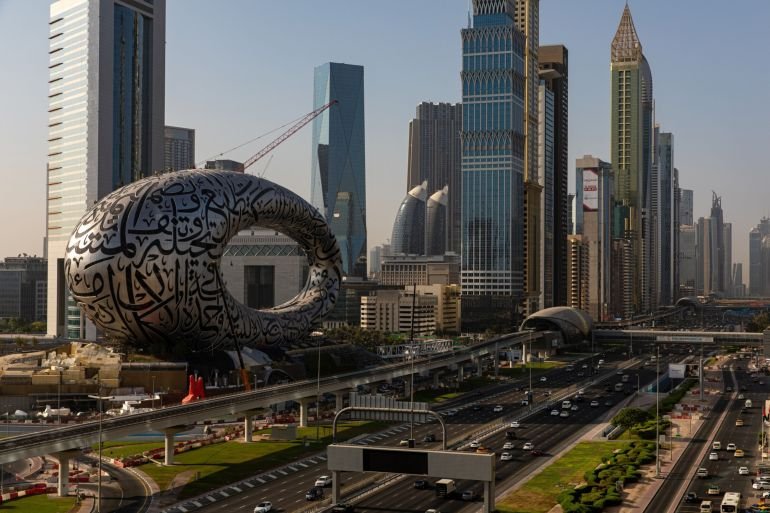 The Museum of The Future stands on the city skyline among commercial and residential properties in Dubai, United Arab Emirates, on Tuesday, Oct. 13, 2020. Dubai real estate stocks were once the stars for investors betting on the city s booming economy.