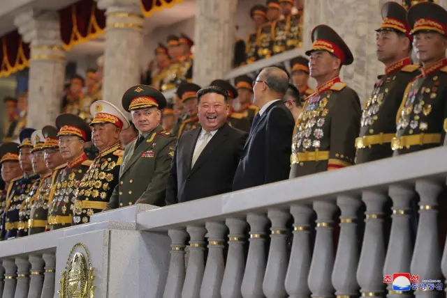 Kim Jong Un is joined by Russian and Chinese officials at North Korea’s military parade