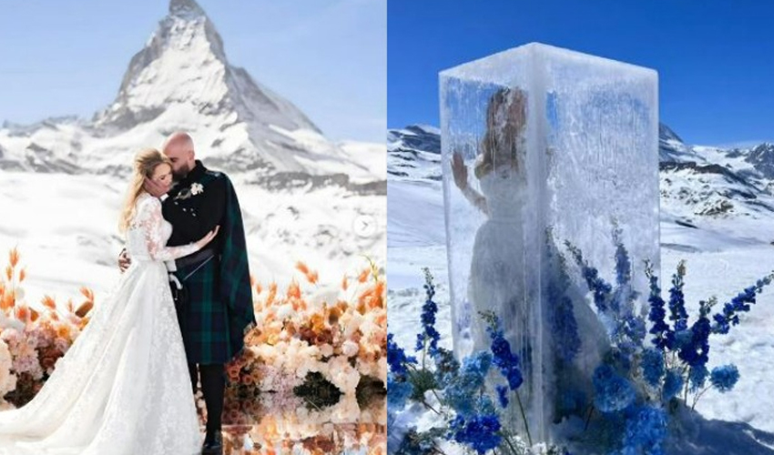 Swiss Couple Exchanges Vows on Snowy Mountain Peaks in Unique Wedding Celebration