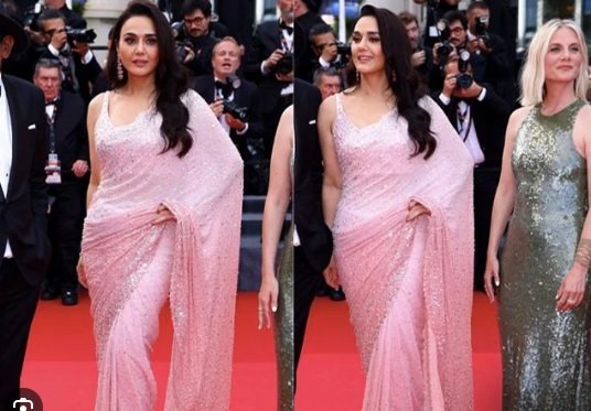 Bollywood super star Preity Zinta Shines at Cannes 2024 with Pink Saree