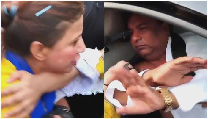 Female PTI Activist Assaults Actor Tahir Anjum in Front of Punjab Assembly