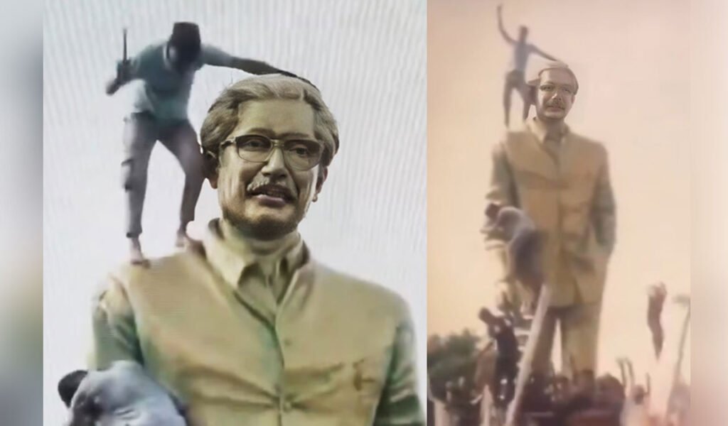 Sheikh Mujeebur Rehman Statue Vandalized Amidst Protests in Bangladesh