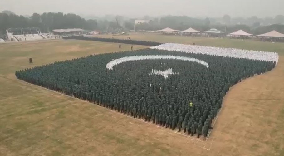 Students set a new world record with the largest human flag in Lahore