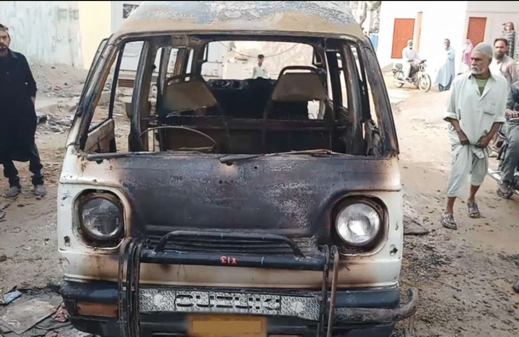 Karachi school van fire
