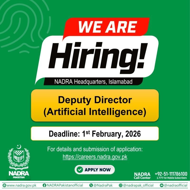 NADRA Jobs: NADRA Seeks Senior AI and Data Science Experts in Islamabad NADRA Jobs: NADRA Seeks Senior AI and Data Science Experts in Islamabad. NADRA has given a deadline for filing application for this position
